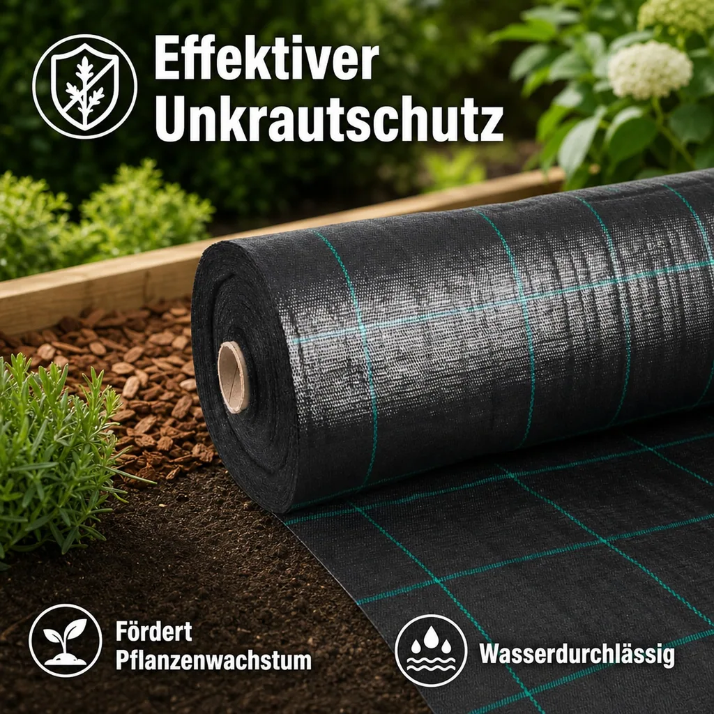 Unkrautvlies, Bodengewebe, Gartenvlies, 2m x 1m, Unkrautschutz, Beetvlies