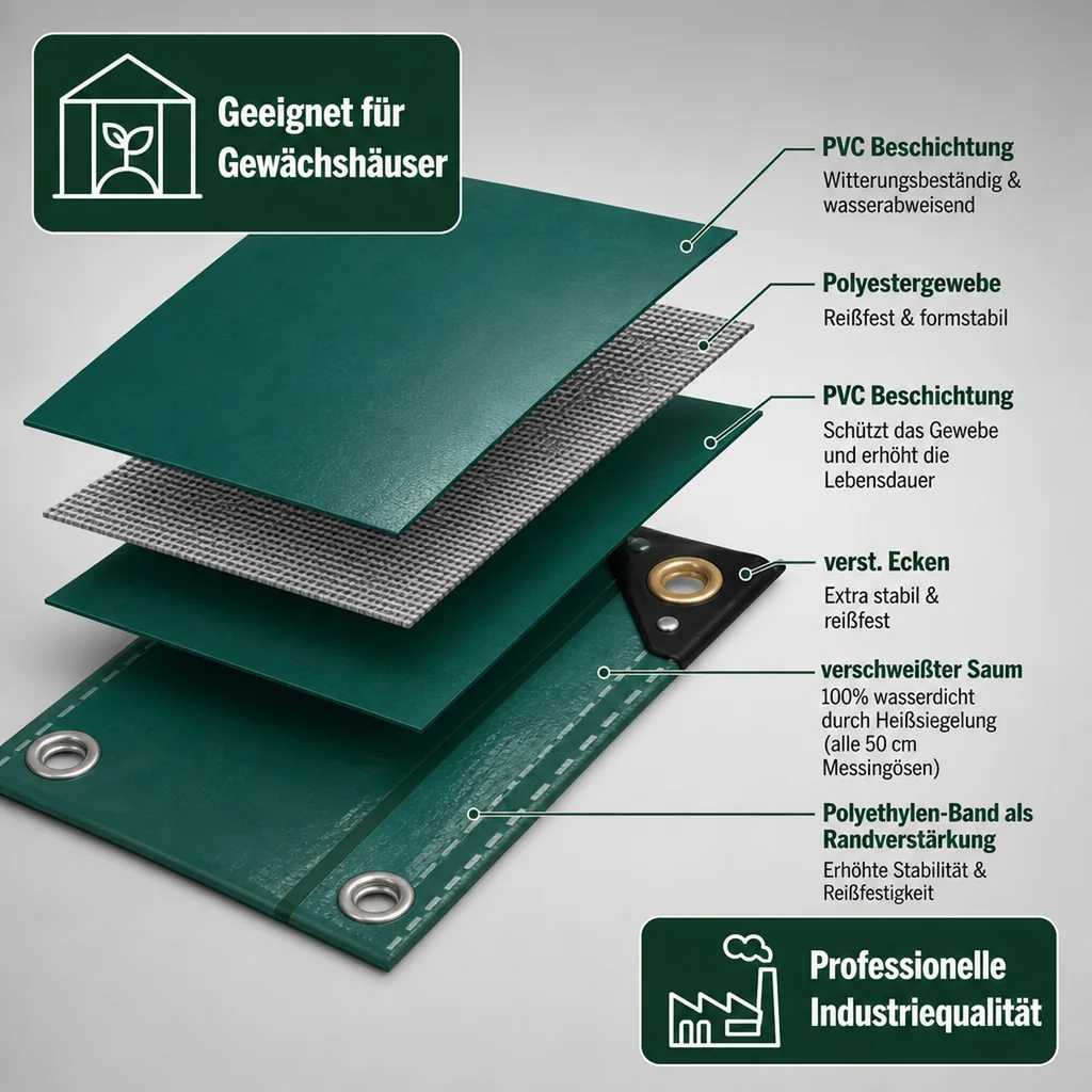 PVC Plane grün 650g, 2,5 x 4,5m (11,25m²), Abdeckplane, wasserdicht