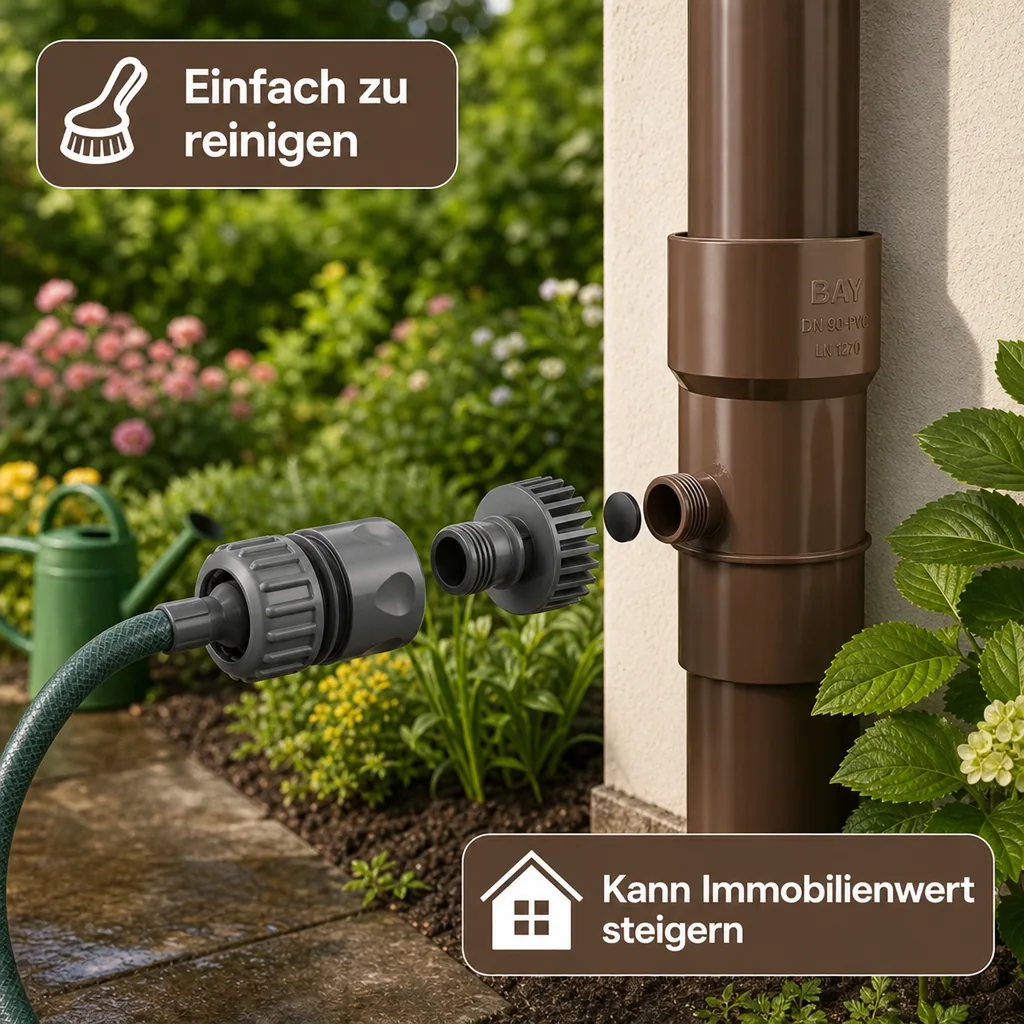 Regenwasser Sammler, Fallrohr Regensammler braun, 63mm