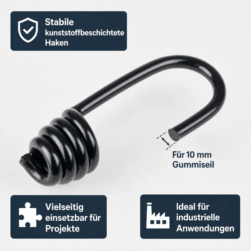 Expanderseil Haken 10mm, Spiralhaken, Gummiseil Haken, Kunststoffhaken