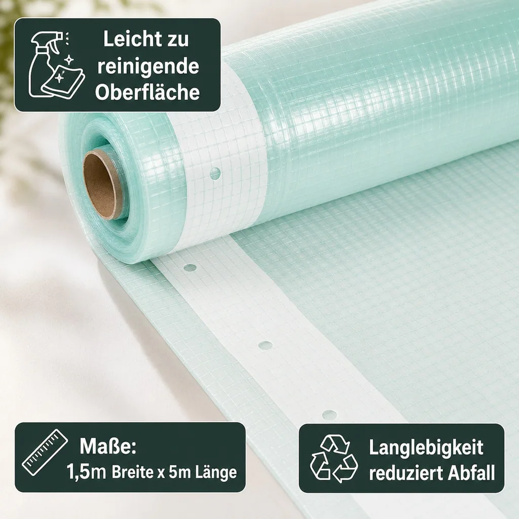 Gitterfolie, Gewächshausfolie, 1,5m Breite x 5m, mit Nagelrand