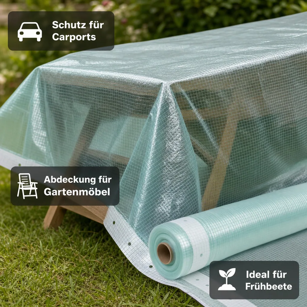 Gitterfolie, Gewächshausfolie, 1,5m Breite x 5m, mit Nagelrand