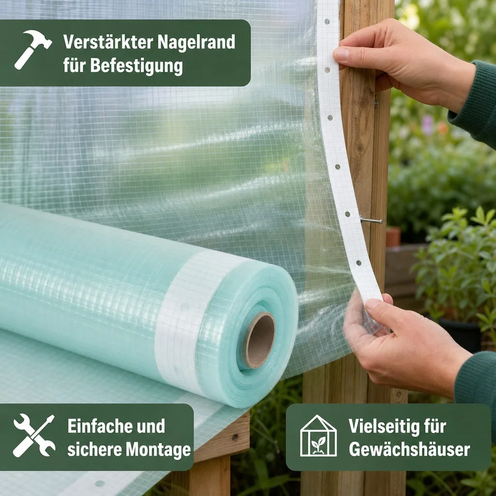 Gitterfolie, Gewächshausfolie, 1,5m Breite x 5m, mit Nagelrand