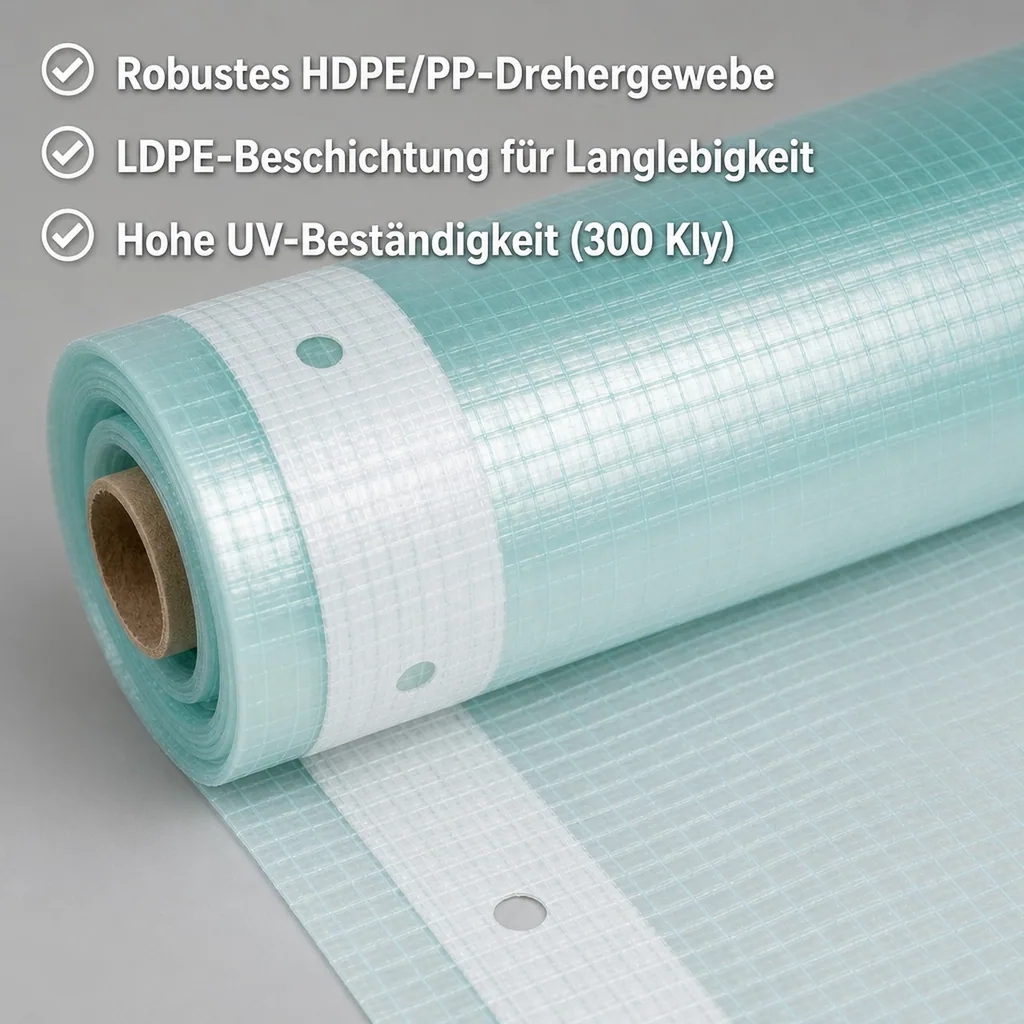 Gitterfolie, Gewächshausfolie, 1,5m Breite x 5m, mit Nagelrand
