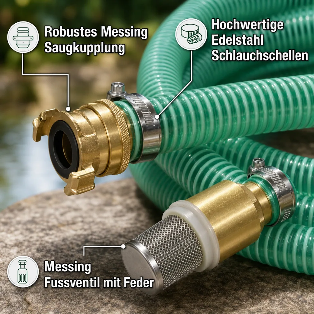 Saug- und Druckschlauch Set 8m, 1 Zoll, mit Saugkorb, Rückschlagventil, Saugkupplung