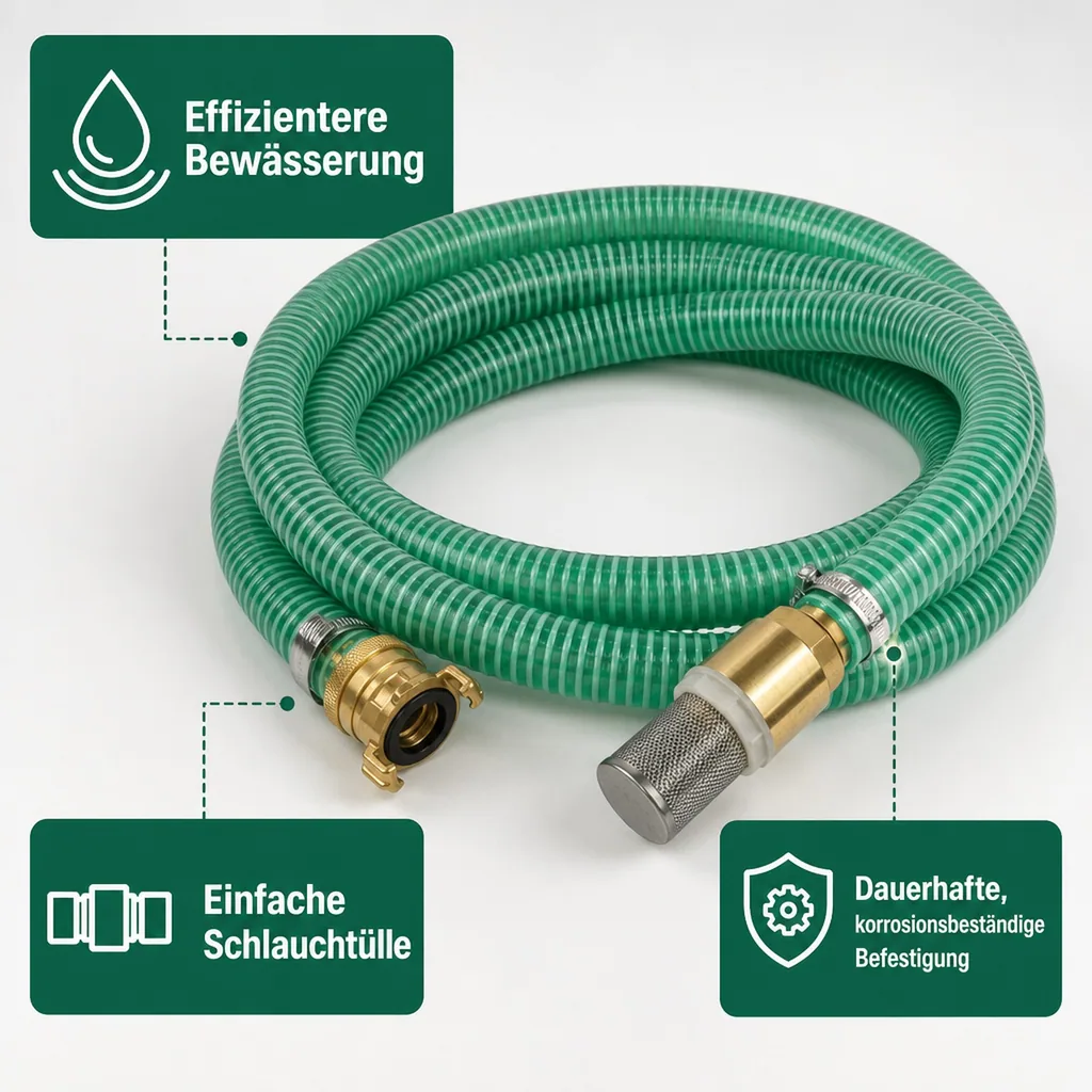 Saug- und Druckschlauch Set 8m, 1 Zoll, mit Saugkorb, Rückschlagventil, Saugkupplung
