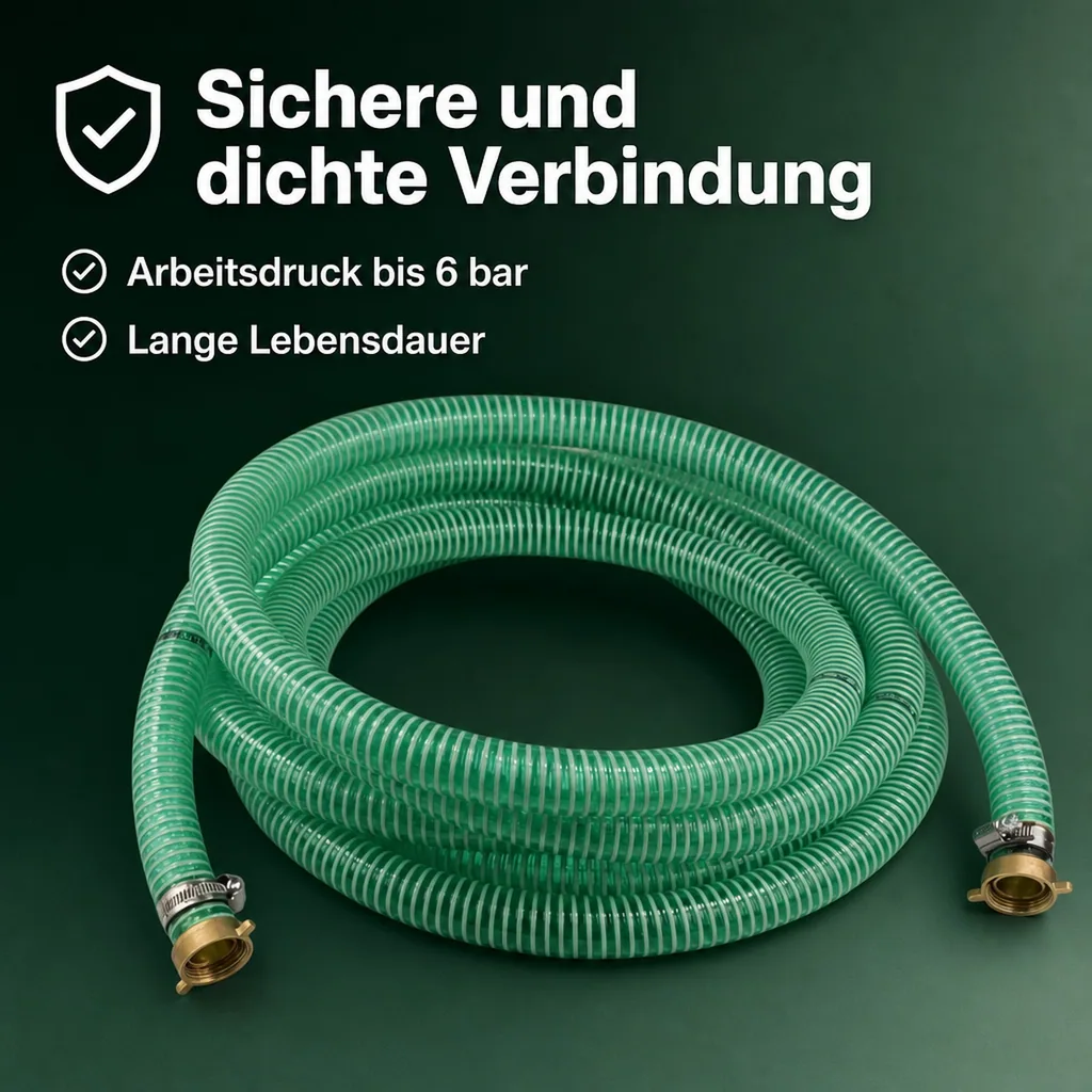 Druckschlauch 1 Zoll, Saug Druckschlauch 25mm, 25m, inkl. Messing Schlauchverschraubung & Edelstahl Schlauchschellen