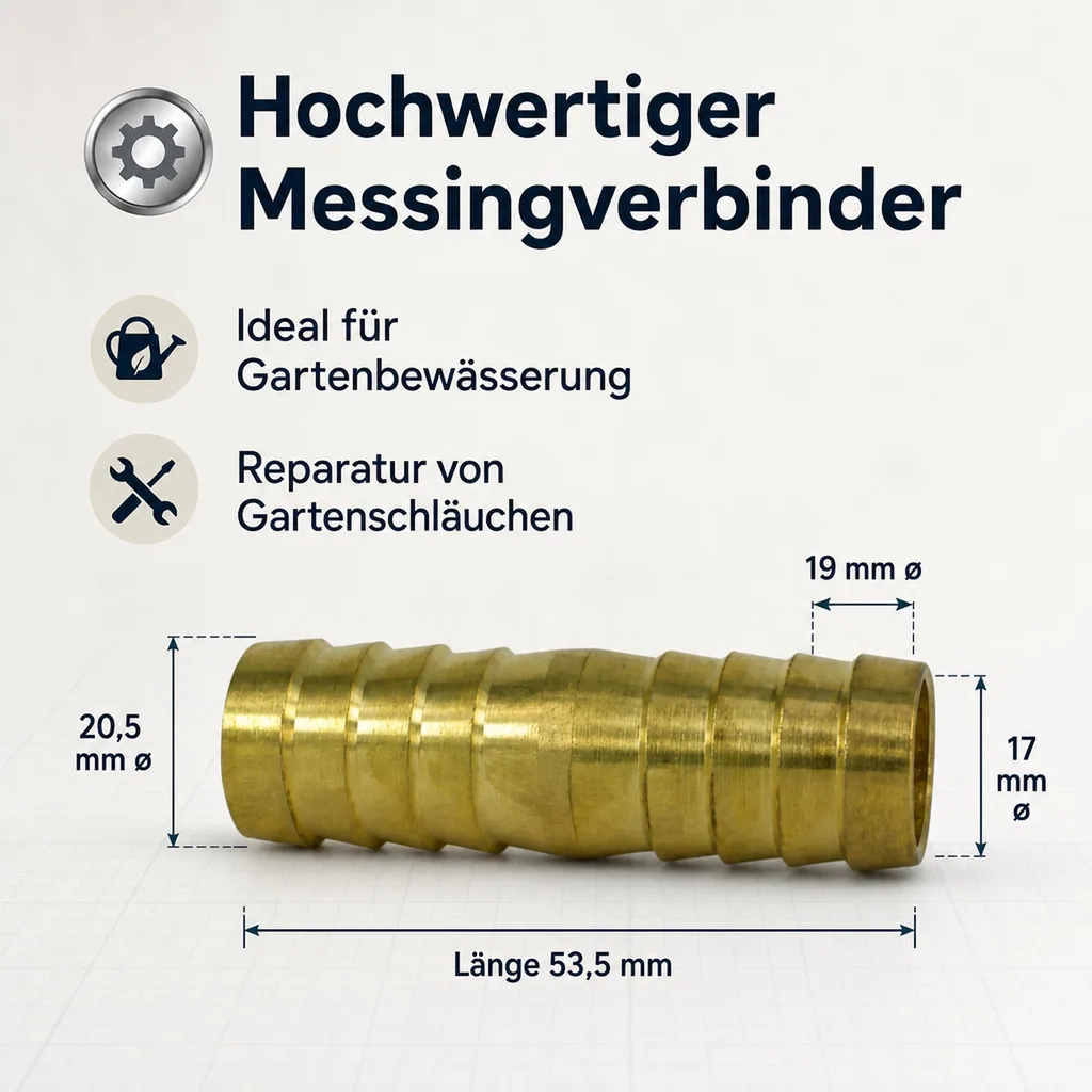Schlauchverbinder 3/4 Zoll Messing, Doppelte Tülle