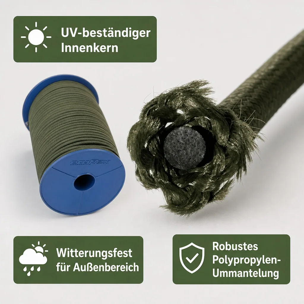Expanderseil, Gummiseil, 8mm, 10m, schwarz