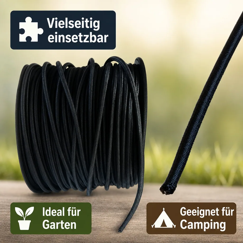 Expanderseil 8 mm, schwarz, 5 m, Gummiseil, Planenbefestigung