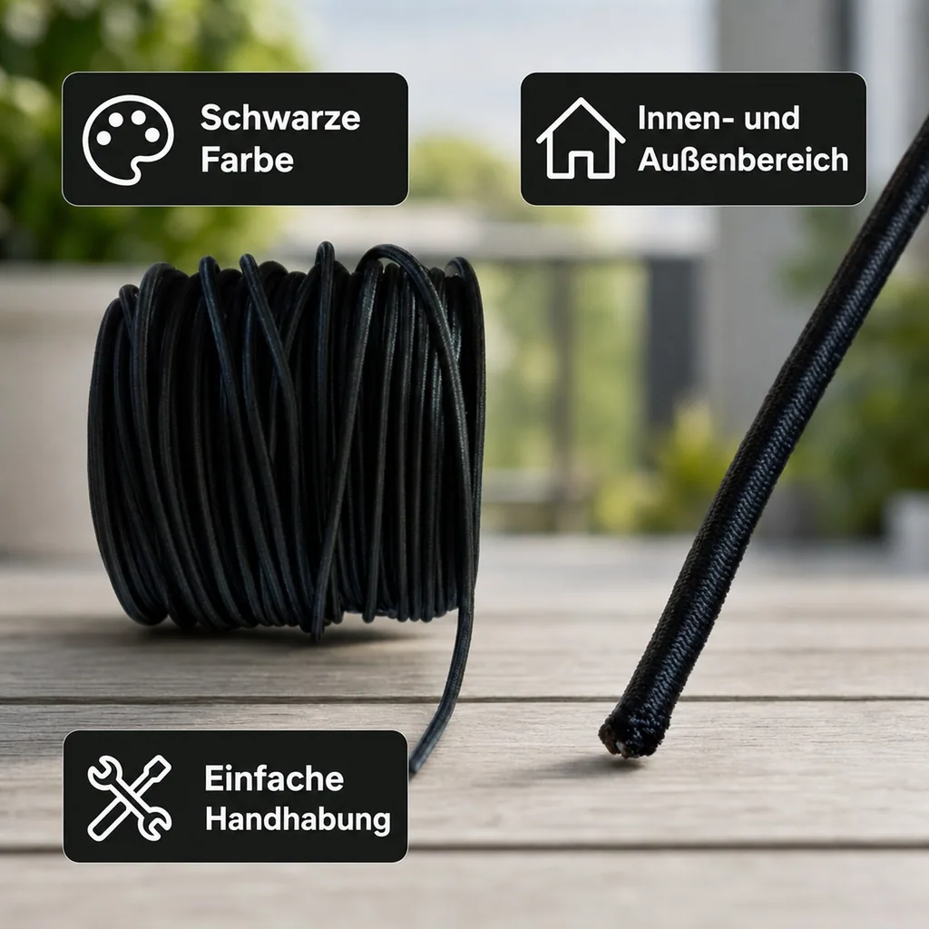 Expanderseil 8 mm, schwarz, 5 m, Gummiseil, Planenbefestigung