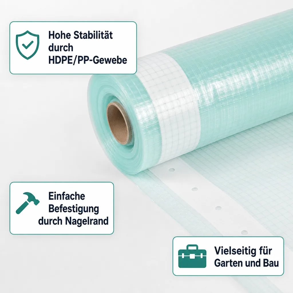 Gitterfolie mit Nagelrand, Gewächshausfolie, Gartenfolie, Abdeckfolie