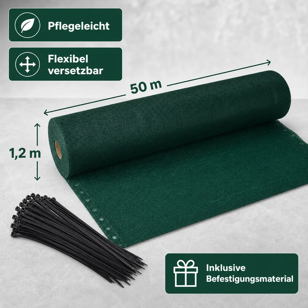 Sichtschutznetz 1,2x50m, Windschutznetz, Gartenzaun Sichtschutz