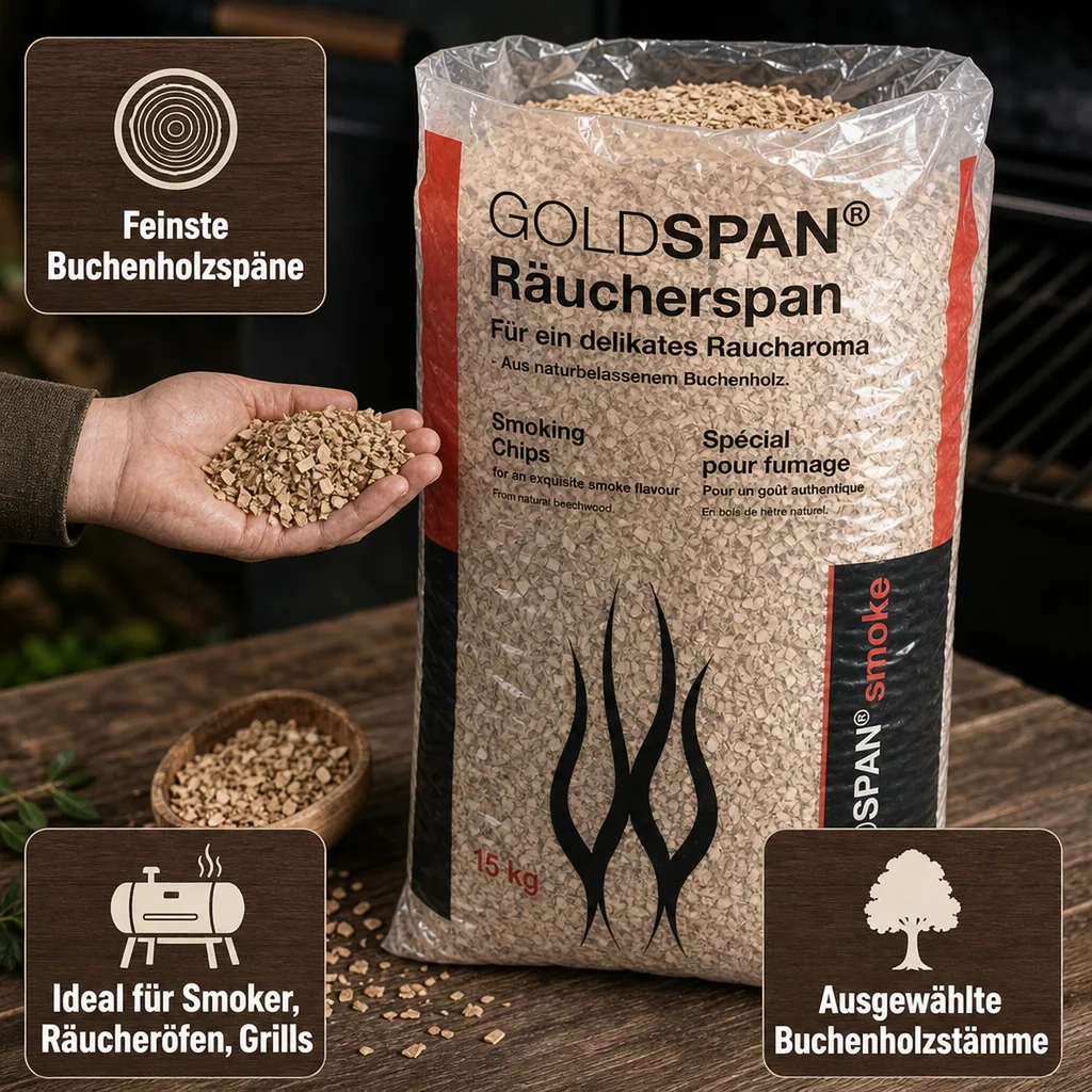 Räucherspäne 15kg, Buchenholzspäne, Smoker Späne, Goldspan