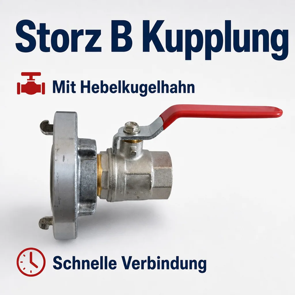 Storz Kupplung B, mit Hebelkugelhahn, Feuerwehrkupplung, Schlauchkupplung