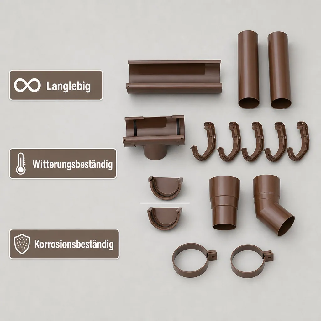 Dachrinne Set, Regenrinne 2m braun, System 75