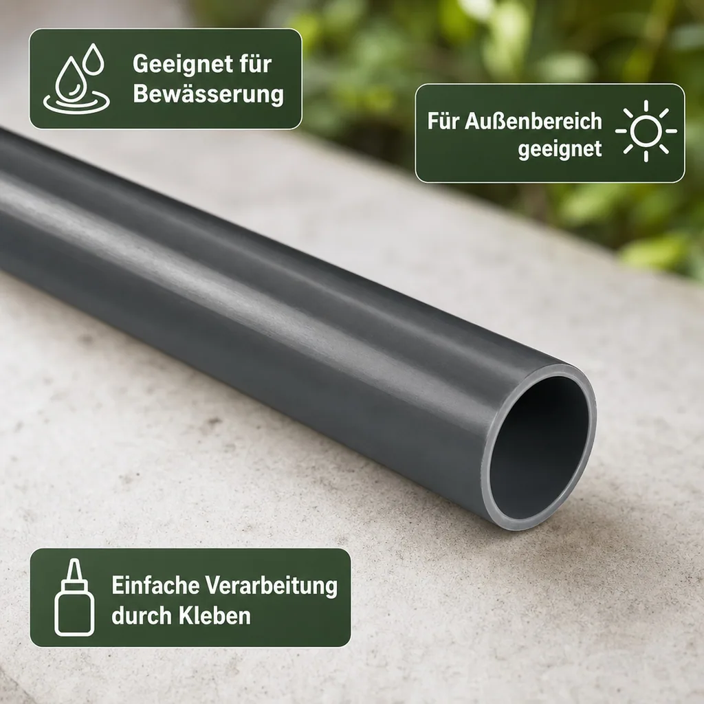 PVC Druckrohr 25mm, 1m, 16 bar, PVC-U Druckleitung, grau