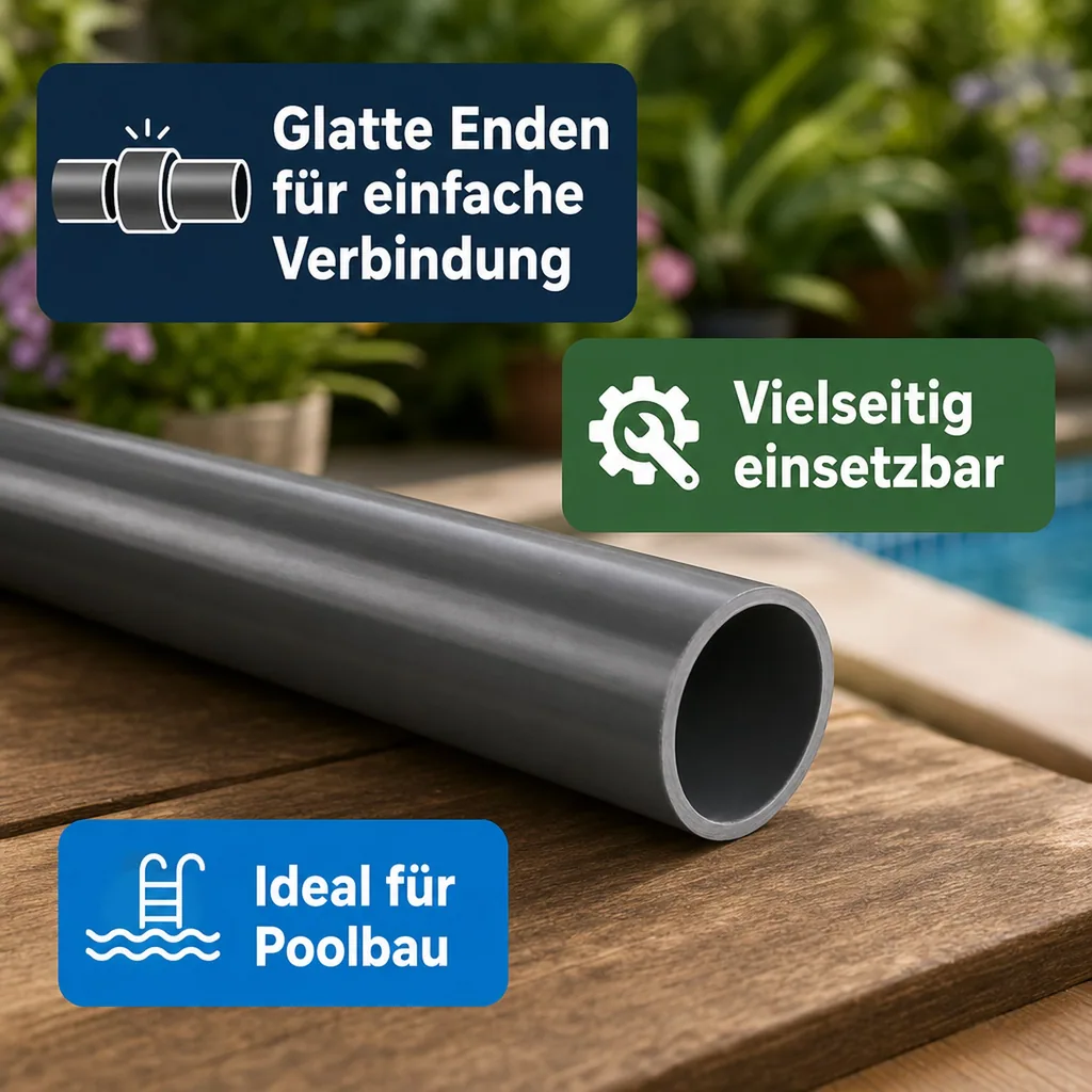 PVC Druckrohr 25mm, 1m, 16 bar, PVC-U Druckleitung, grau