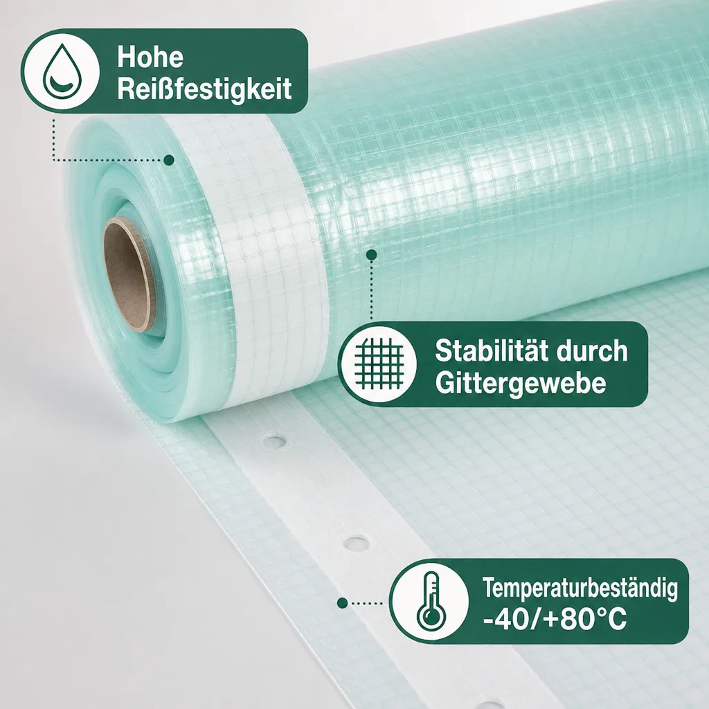 Gitterfolie, Gewächshausfolie, Abdeckfolie, 3 Breite x 9 Meter