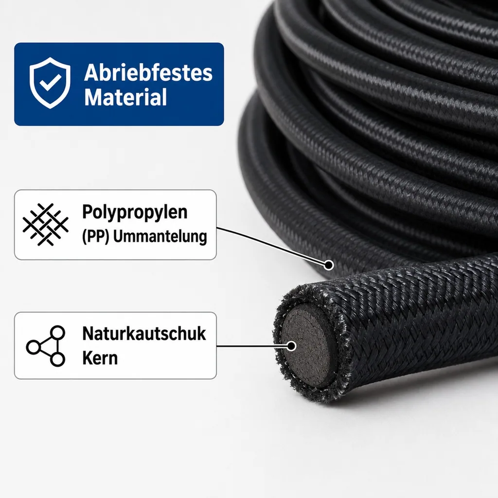 Expanderseil 10mm, Schwarz, 25m, UV-beständig, Gummiseil für Plane