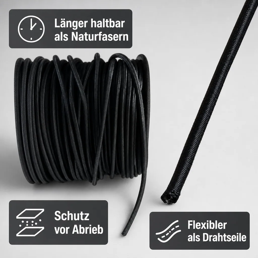 Expanderseil 8 mm, schwarz, 25 m, Gummiseil für Planenbefestigung