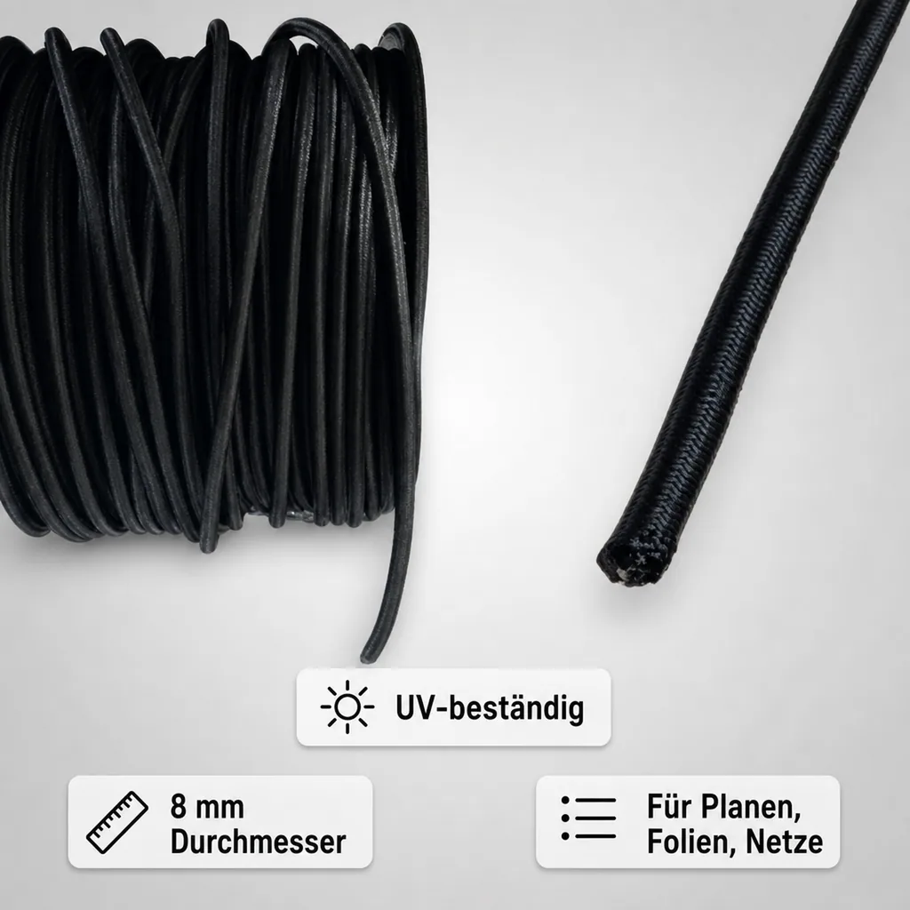Expanderseil 8 mm, schwarz, 25 m, Gummiseil für Planenbefestigung