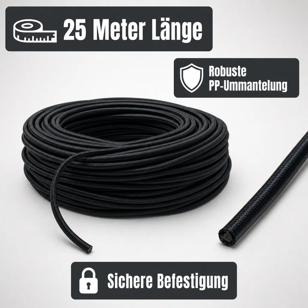 Expanderseil 8 mm, schwarz, 25 m, Gummiseil für Planenbefestigung