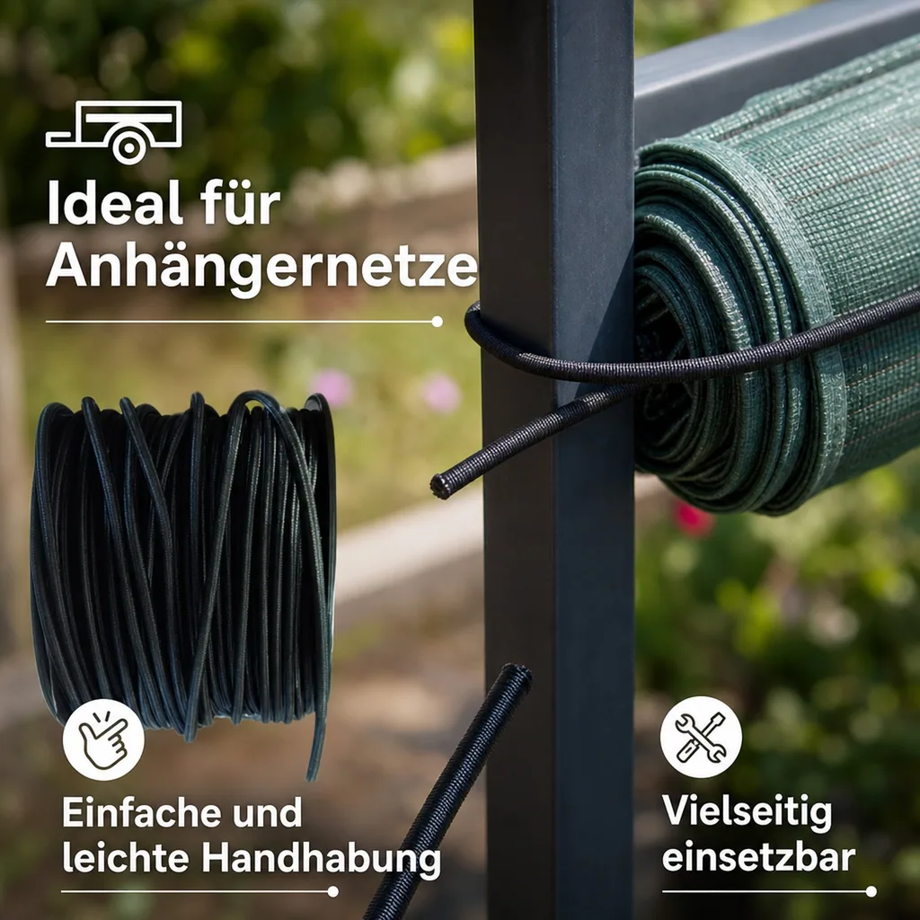 Expanderseil 10mm, schwarz, 5 Meter - Gummiseil für Plane & Anhängernetz