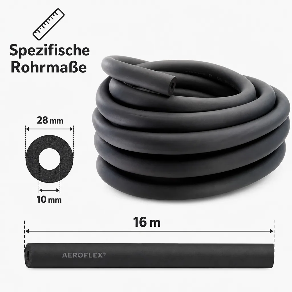 AEROFLEX® SH COIL Pipe Insulation, Pipe Insulation - Continuous, Self-Adhesive, Flexible Insulation Material from Closed-Cell Foam Rubber Base, Black - 28 x 10 mm/16m
