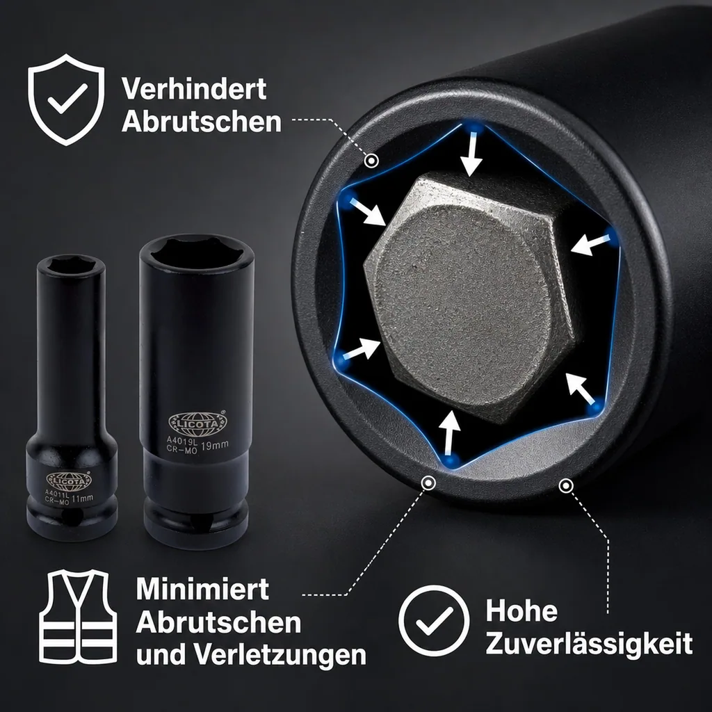 Schlagschraubernuss, 1/2 zoll Nuss, 17 mm Nuss SW17, 6-kant