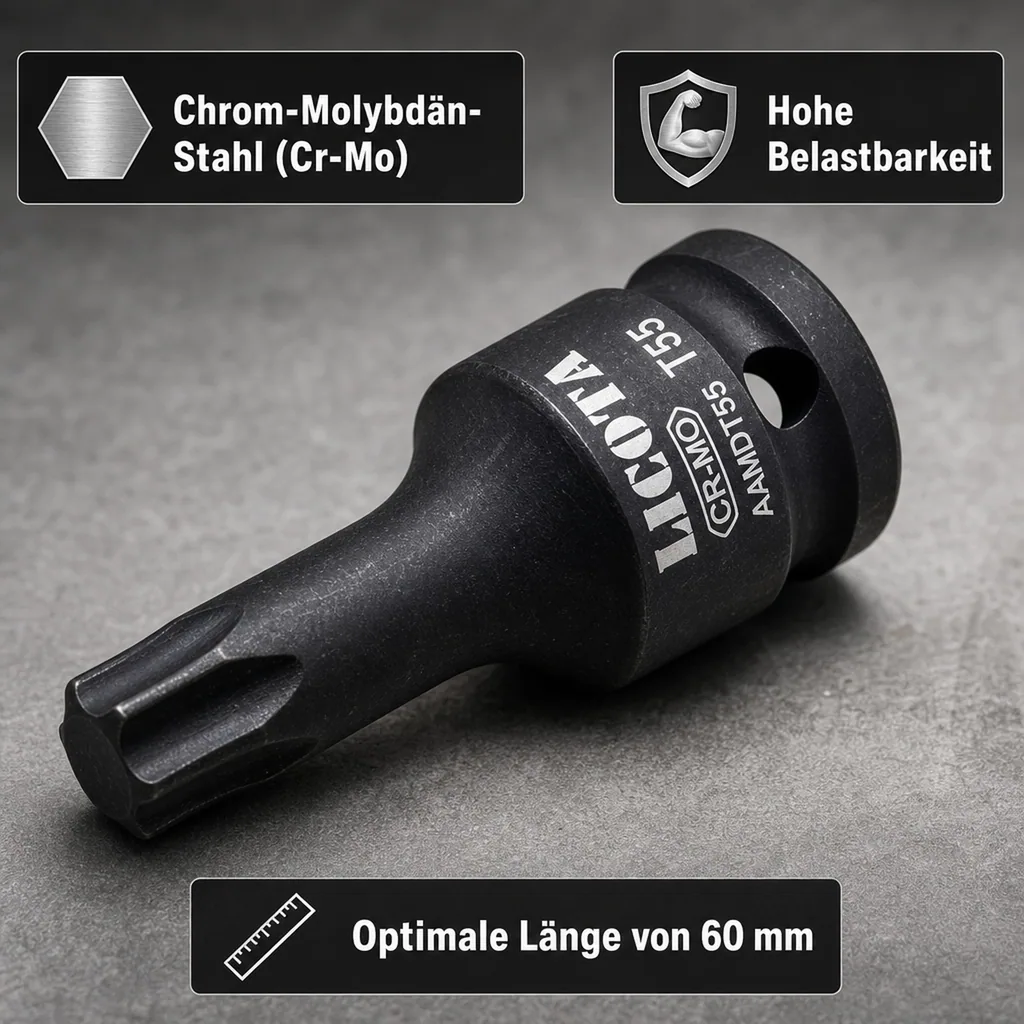 Schlagschraubernuss, Innensechskant Nuss 1/2 Zoll, , T55, 60mm, Cr-Mo