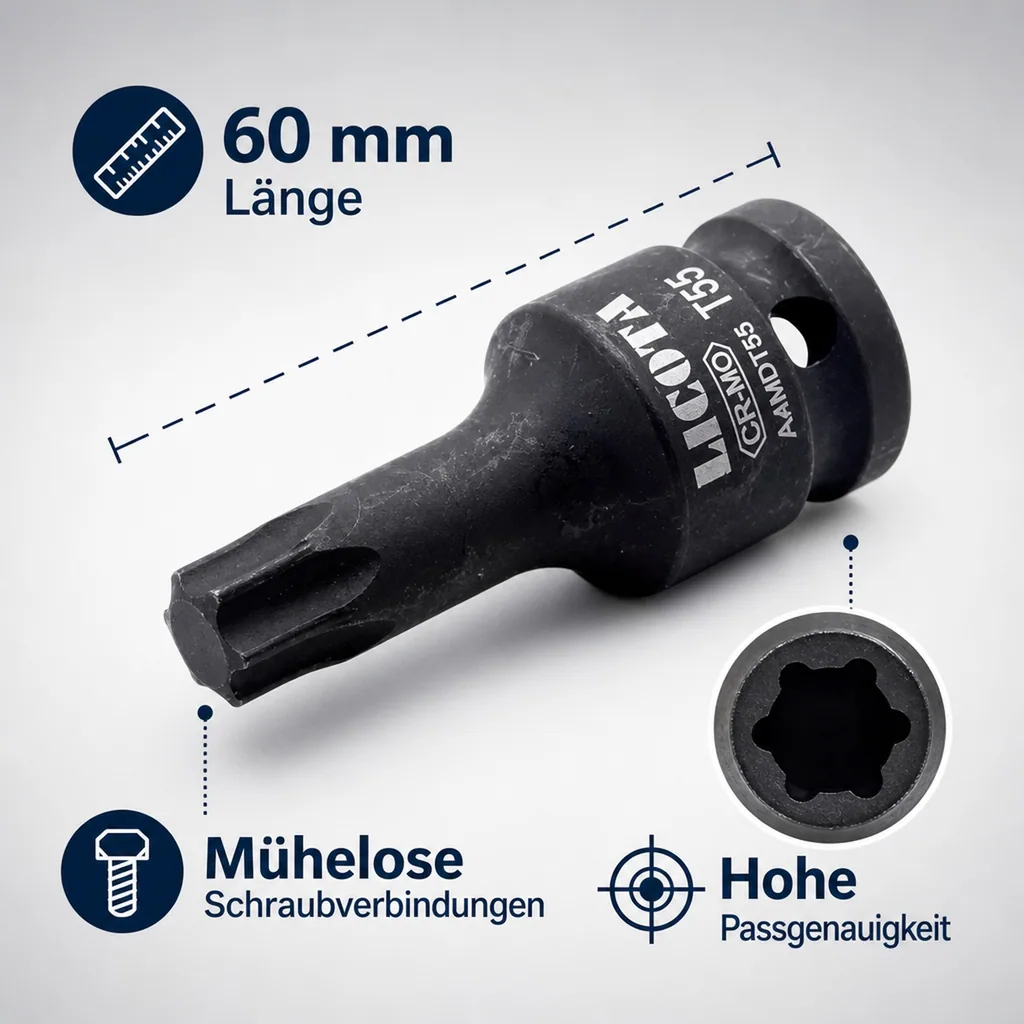 T90 Innensechskant Bit, Innensechskant Nuss, 1/2 Zoll, 60mm, Cr-Mo Steckschlüssel, Profi Werkzeug