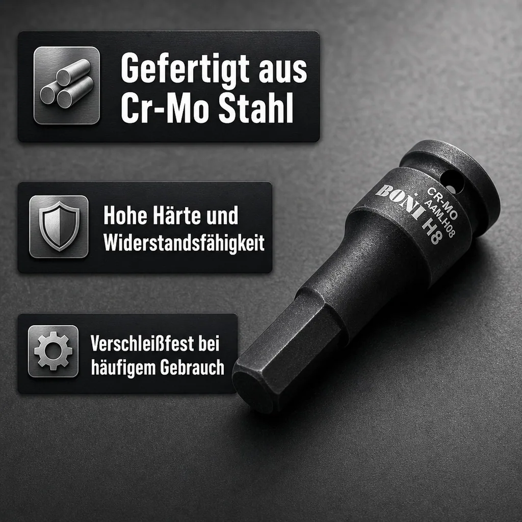 Schlagschrauber Nuss 1/2 Zoll, Innensechskant H8, Cr-Mo Stahl