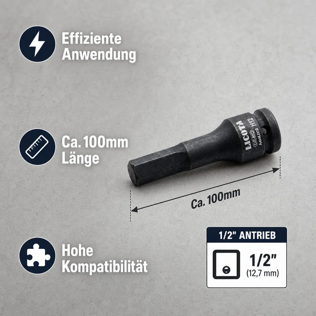 Schlagschraubernuss, Innensechskant Nuss, 1/2 Zoll, H19, Cr-Mo