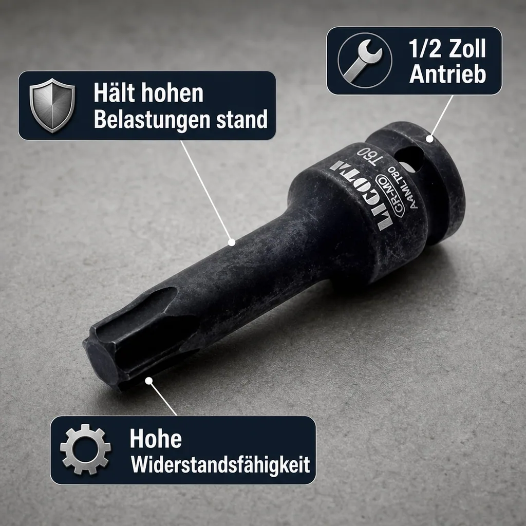 Innensechskant Bit T45, Innensechskant Nuss, 1/2 Zoll, Cr-Mo Stahl, Werkzeug