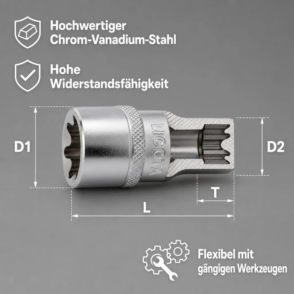 Aussen Innensechskant Nuss E24, 1/2 Zoll, CrV, Schraubwerkzeug
