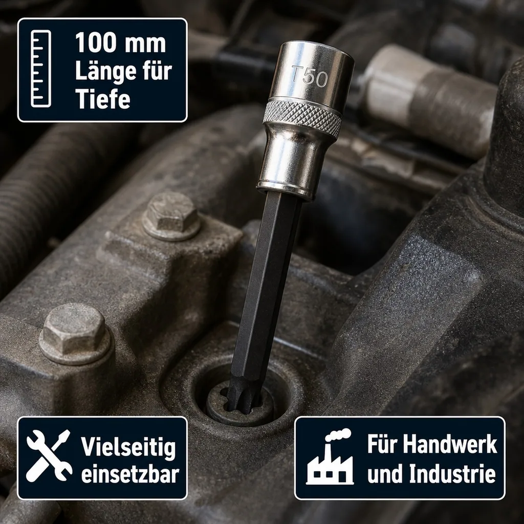 Innensechskant Nuss T50, 1/2 Zoll, mit Stirnloch, S2 Stahl