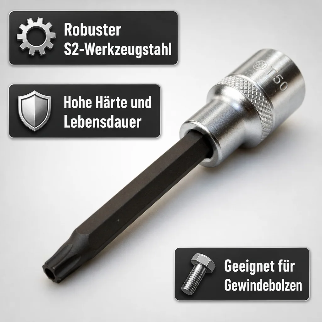 Innensechskant Nuss T50, 1/2 Zoll, mit Stirnloch, S2 Stahl