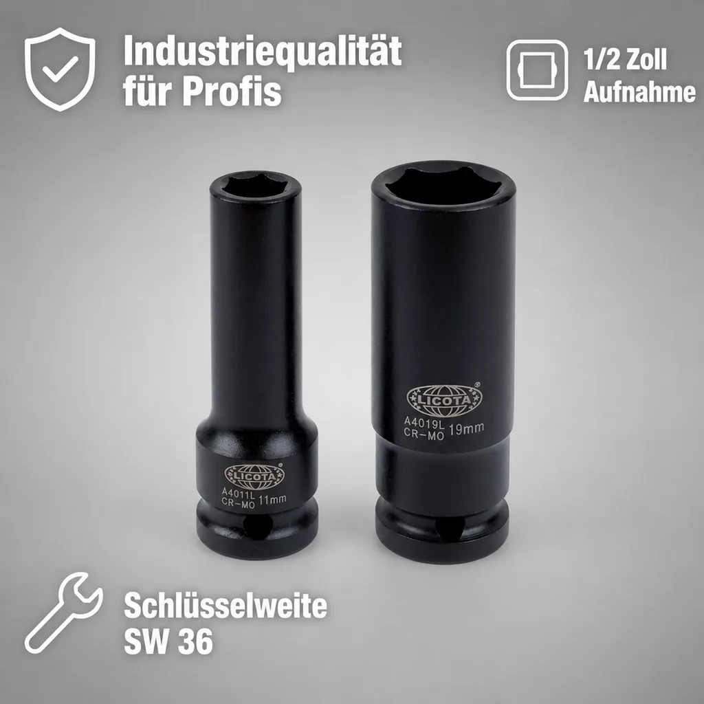 Schlagschrauber Nuss 1/2 Zoll, SW 36, Cr-Mo, Industriequalität