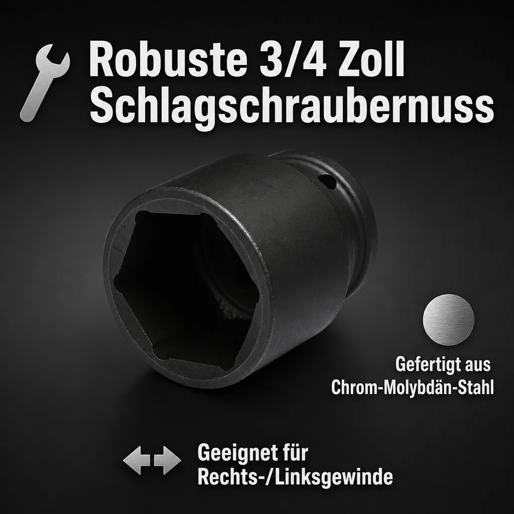 3/4 Zoll Nuss 50mm, Schlagschraubernuss Cr-Mo, SW 50