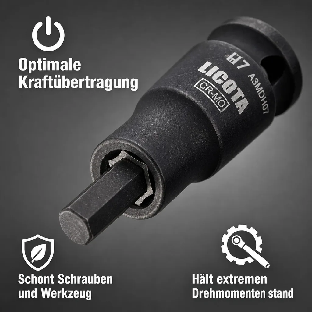 Innensechskant Nuss, Schlagschrauber Nuss, 3/8 Zoll, H9, Cr-Mo