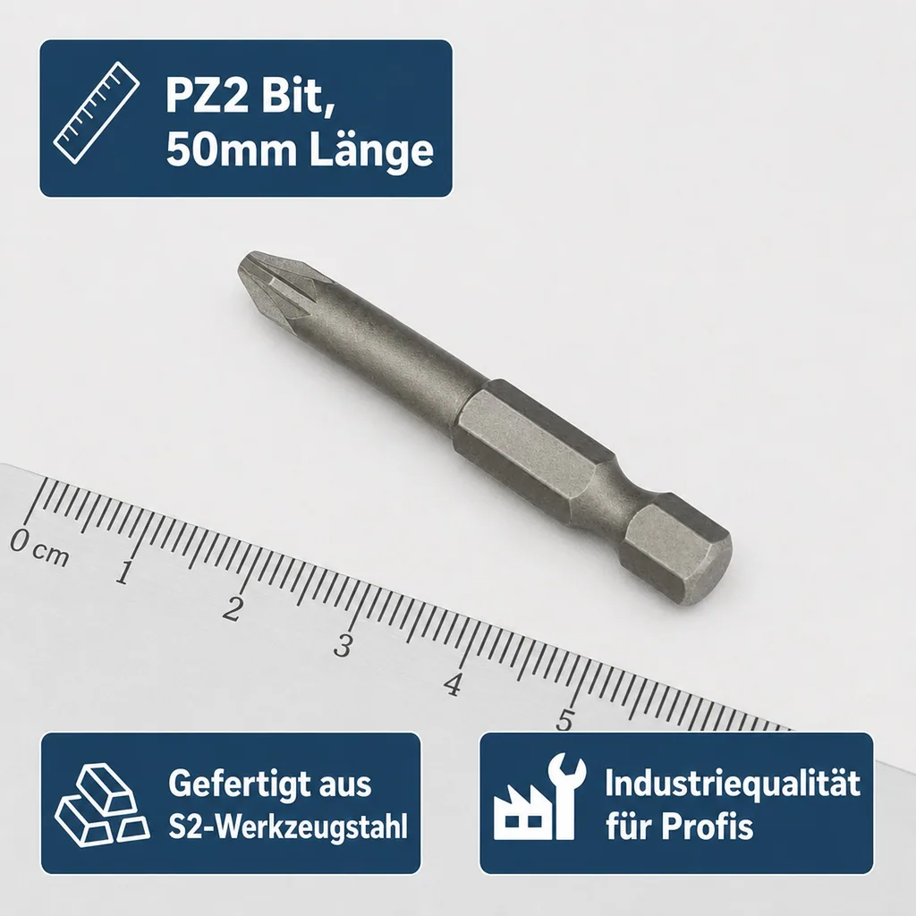 PZ2 Bit, Langbit 50mm, S2 Stahl, Industriequalität