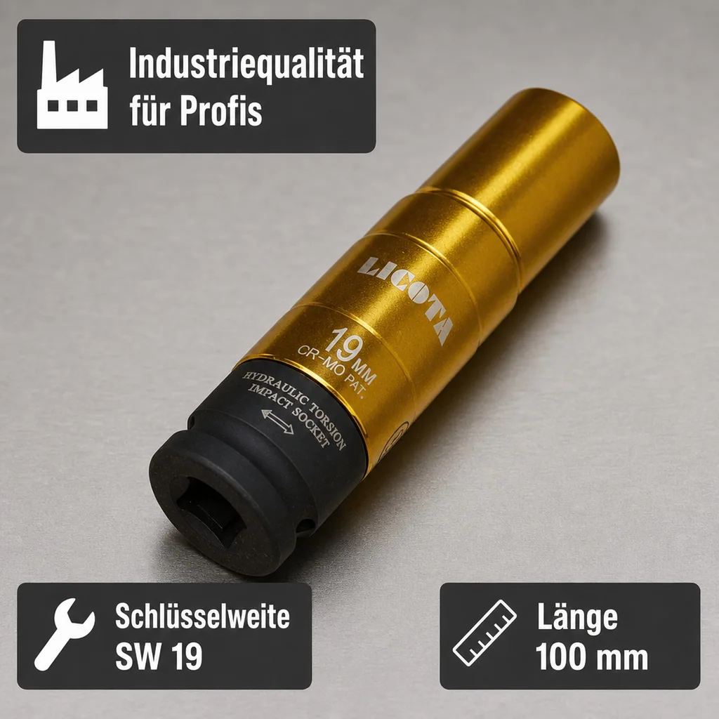 Schlagschraubernuss, Torsionsnuss SW 19, 100mm, Kraft-Schoneinsätze