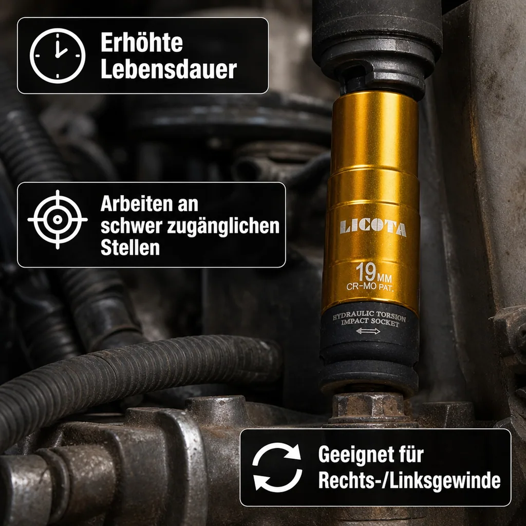Schlagschraubernuss, Torsionsnuss SW 19, 100mm, Kraft-Schoneinsätze