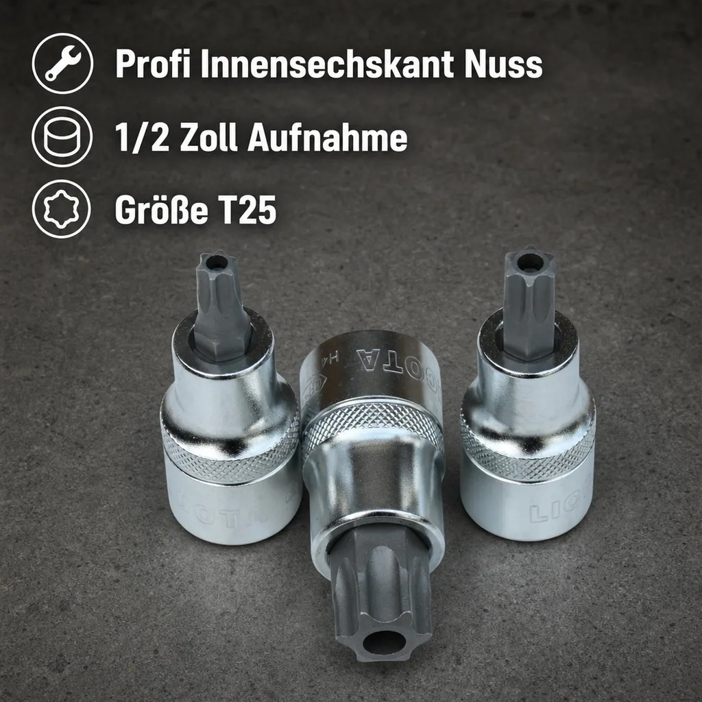 Innensechskant Nuss, 1/2 Zoll, T25, CrV S2 Stahl, mit Stirnloch