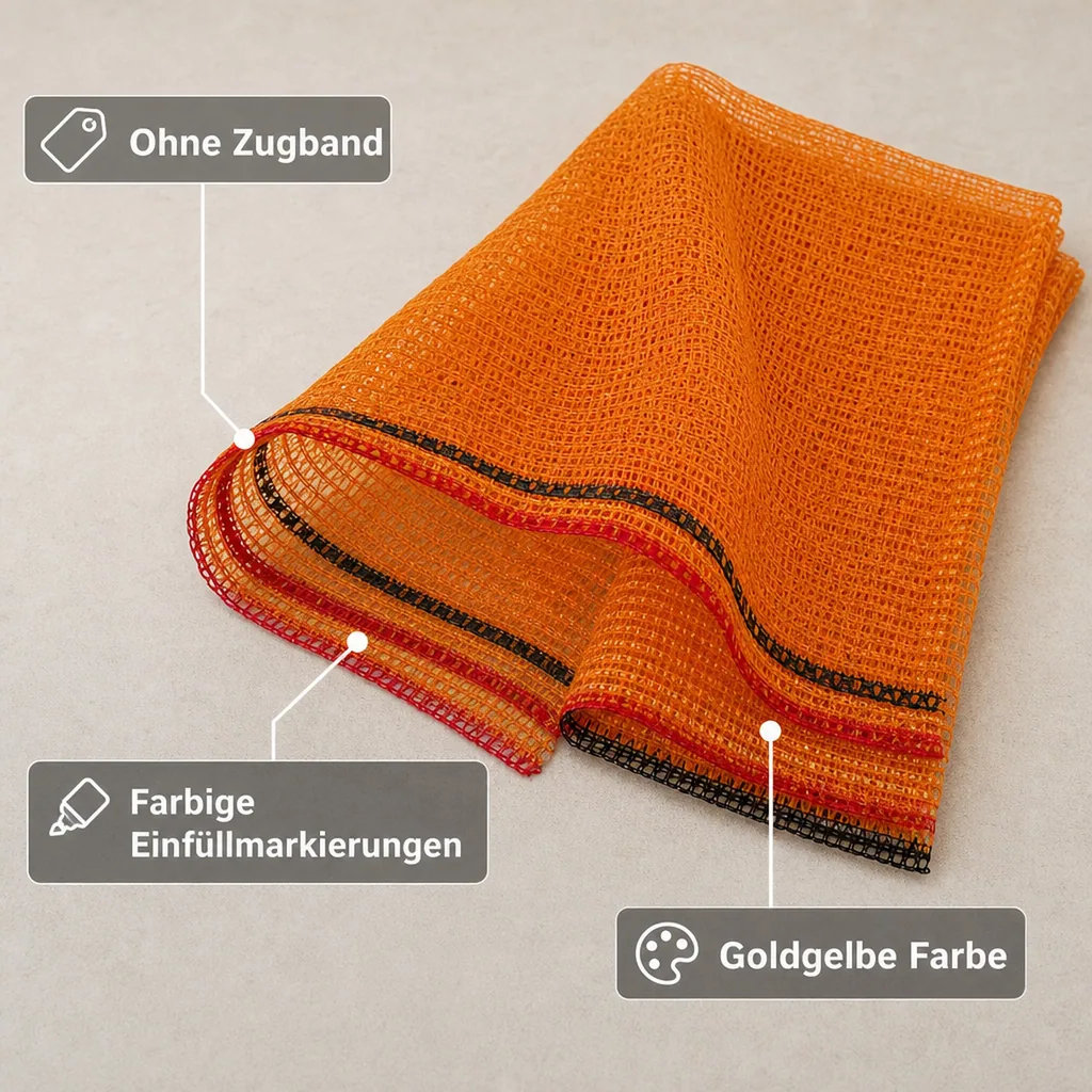 Raschelsack, Gemüsesack 28x36, goldgelb, ohne Zugband