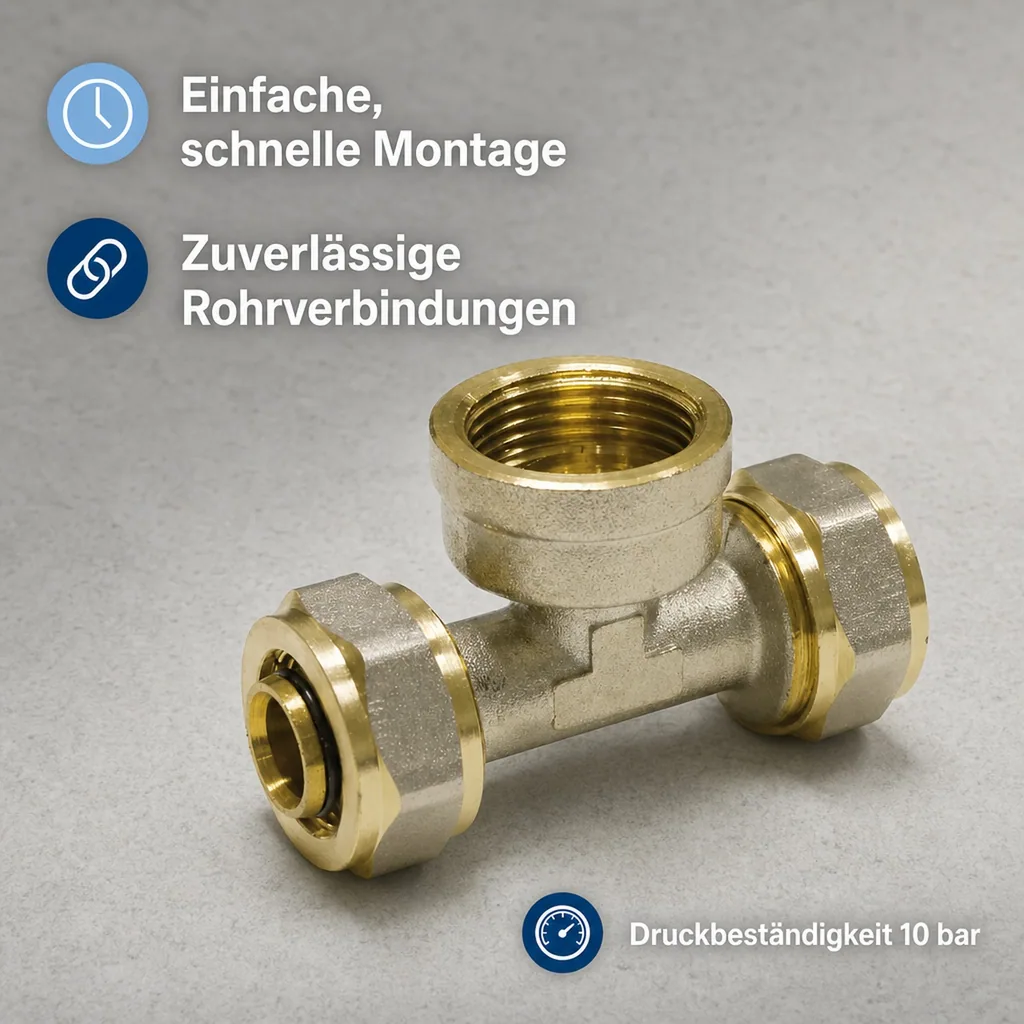 Schraubfitting T-Stück, 20mm, 1/2 Zoll IG, Heizung, Installation
