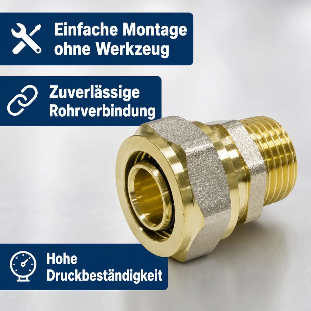 Schraubfitting, Kupplung 16mm, Fitting 3/4 Zoll AG, Verbundrohr Fitting