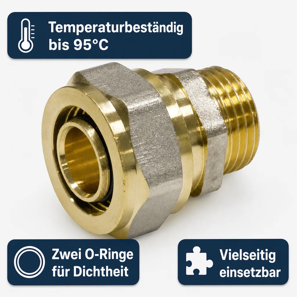 Schraubfitting, Kupplung 16mm, Fitting 3/4 Zoll AG, Verbundrohr Fitting